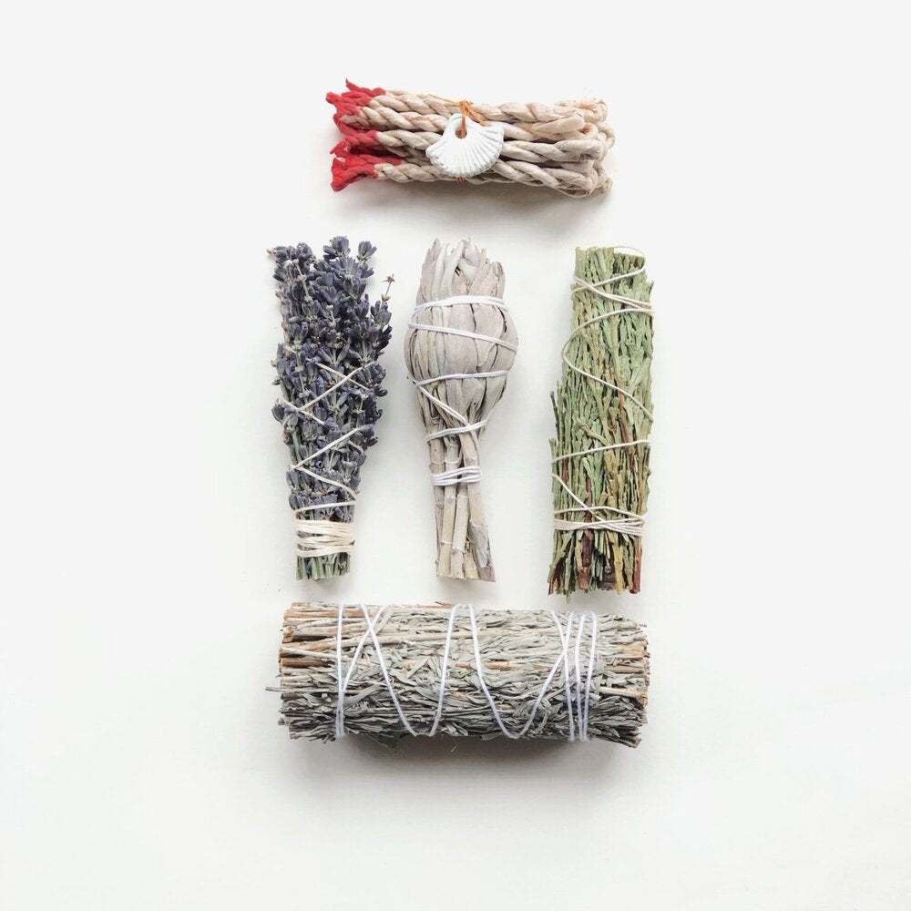 parigotte - Positive Vibes Ritual Kit - parigotte - Positive Vibes Ritual Kit - White Sage from California, Californian Desert Sage, Cedar Smudge, Dried Lavender smudge, 15 handmade Himalayan rope incenses
